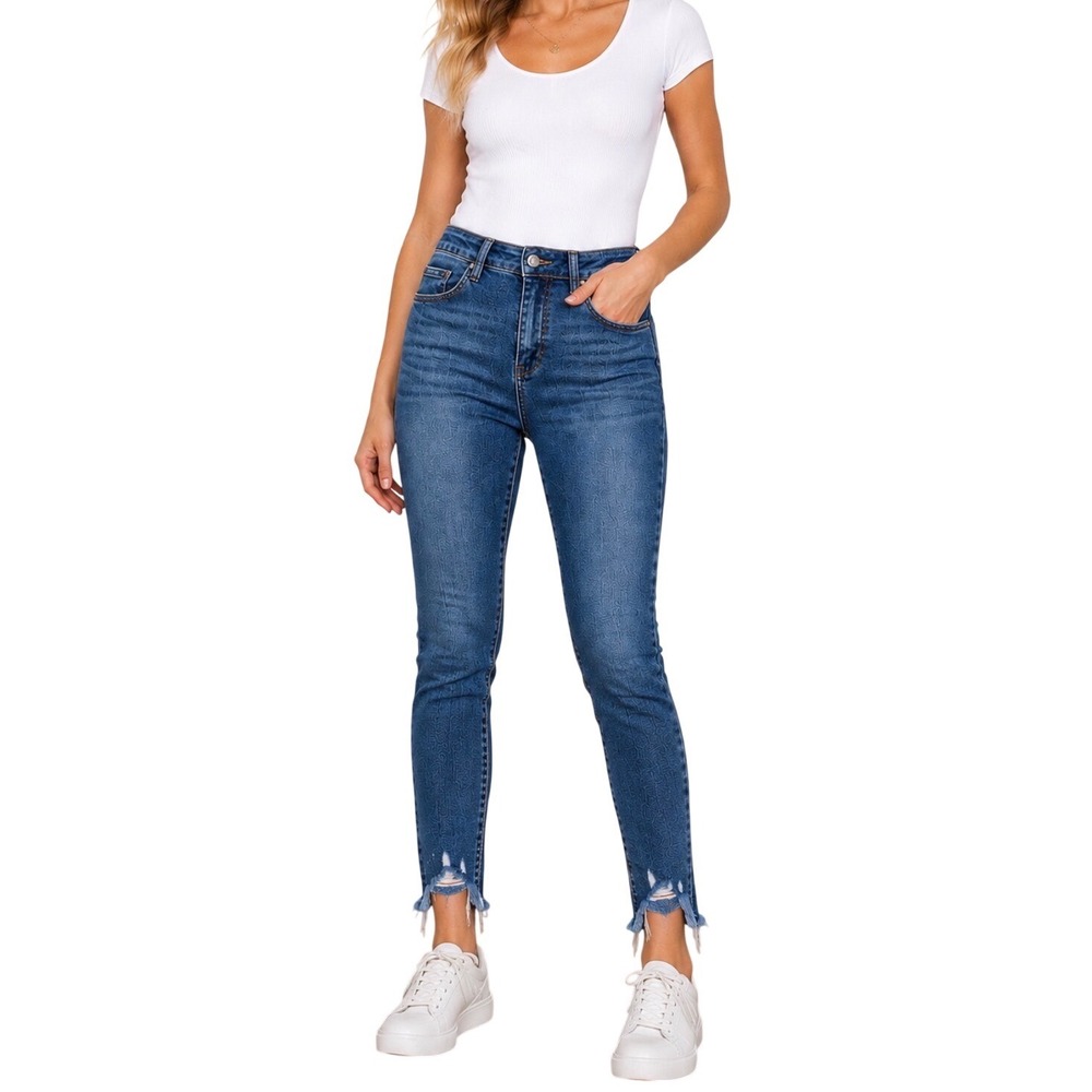 Judy Blue Skinny Fit Medium Wash Distressed Hem Denim Jeans JB8842 Size 5/27